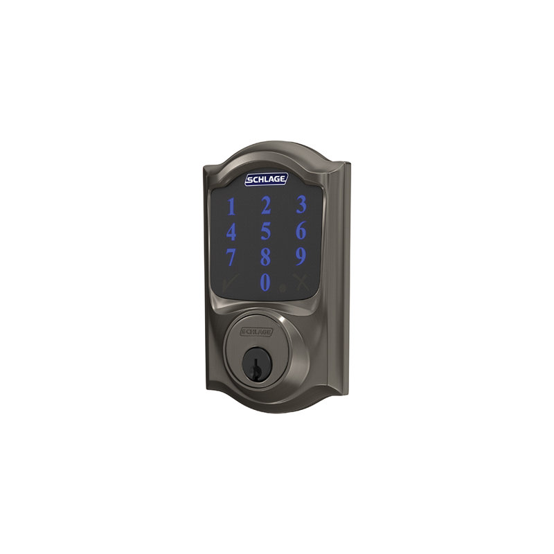 Camelot Electronic Single Cylinder Deadbolt, Black Stainless/Blue