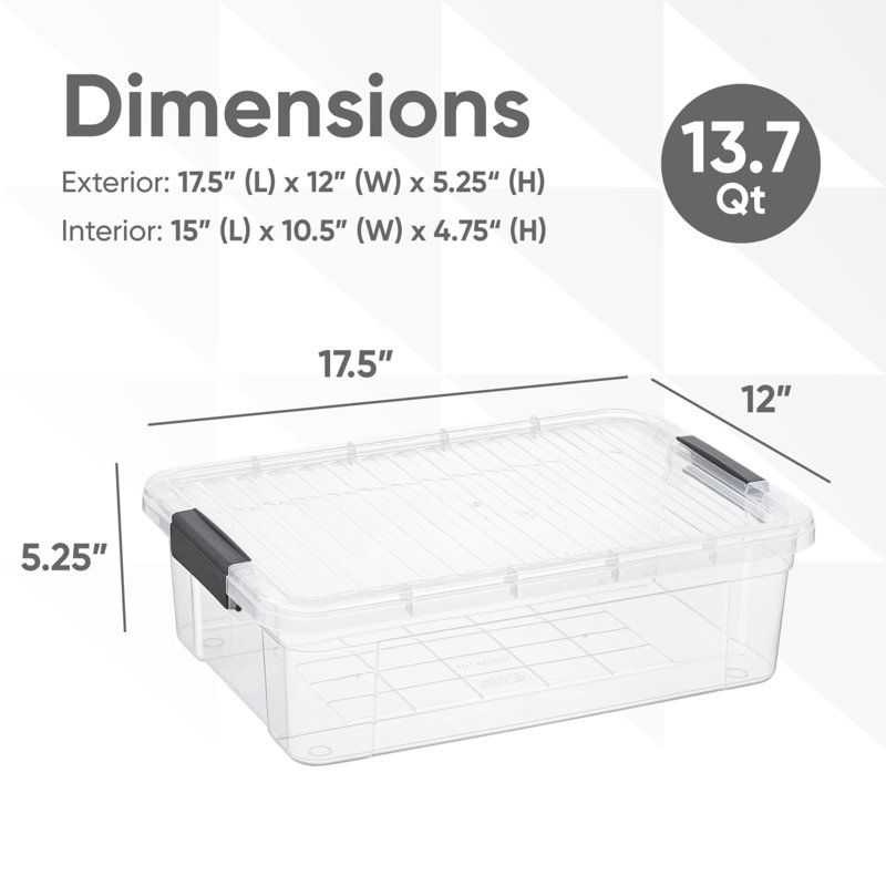  Boîte de rangement transparente avec couvercle, bacs de rangement en plastique de 13,7 pintes pour l'organisation, caisses empilables, sans BPA, non toxique, sans odeur, organisateurs pour la maison, le bureau, l'école et le dortoir, paquet de 12