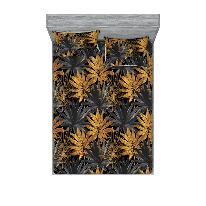 Drap-housse et taies décoratives 3 pièces Ambesonne, Gris foncé, jaune souci / floral