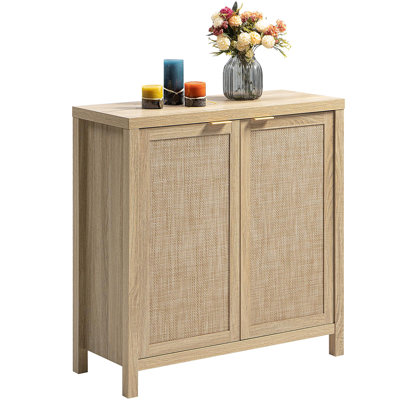 Buffet avec porte décorative en rotin