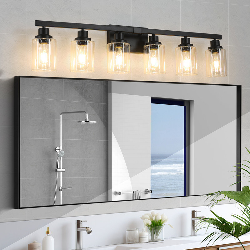 6-Light Modern Vanity Light Fixture with Clear Glass Shades, 9.1" H x 36.8" W x 5.7" D, 6 Lights