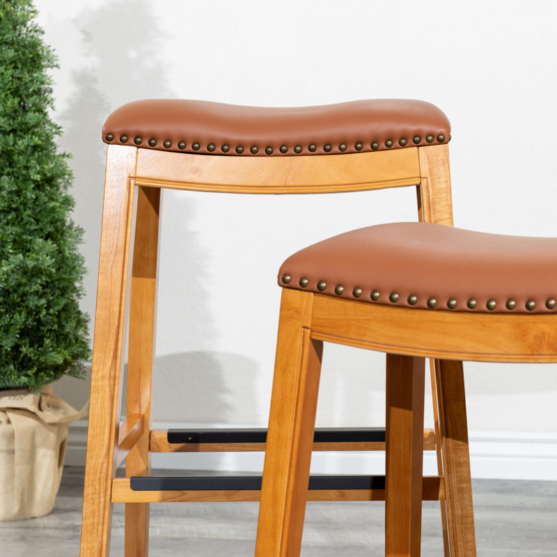 Tabouret de selle, finition patinée, siège en cuir, Brun, Brun