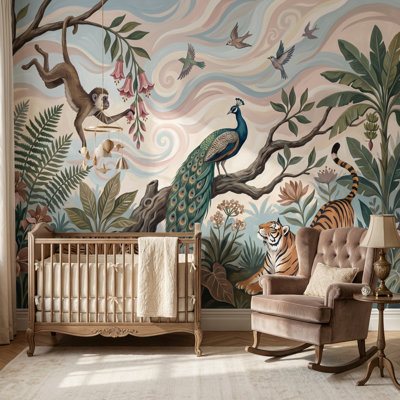 Papier peint jungle animaux exotiques
