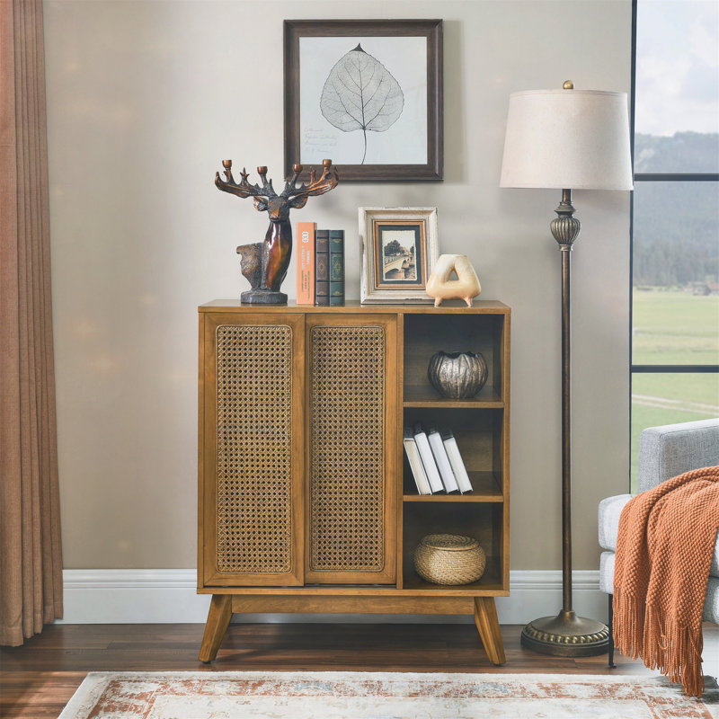Versatile Rattan Sideboard Cabinet for Various Rooms with Multiple Features, Light Walnut