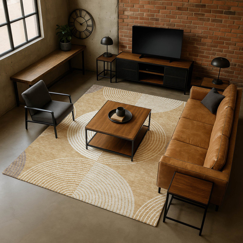 Premium Machine Washable Mayfield AMF2281 Geometric Rug, Gold, 9' x 12'