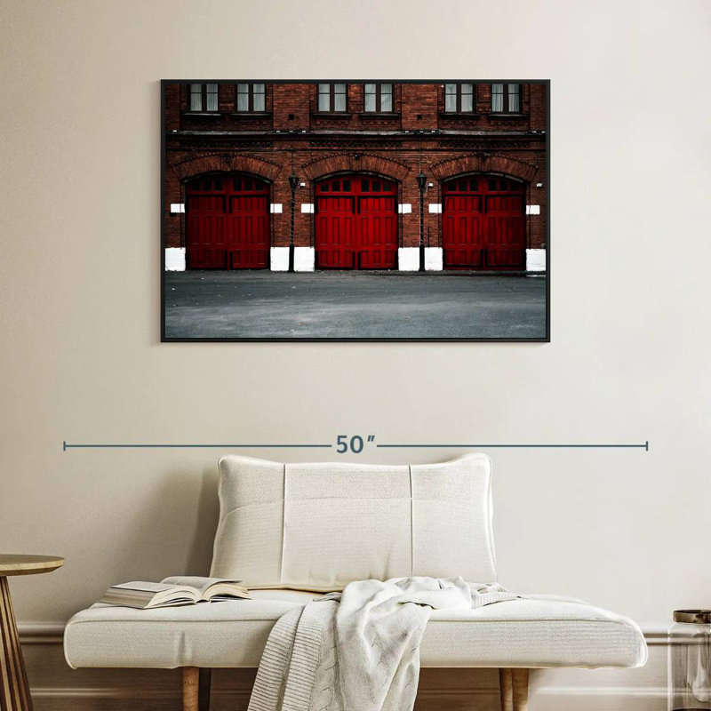 Fire Station, 40" X 27", Floating Frame Black