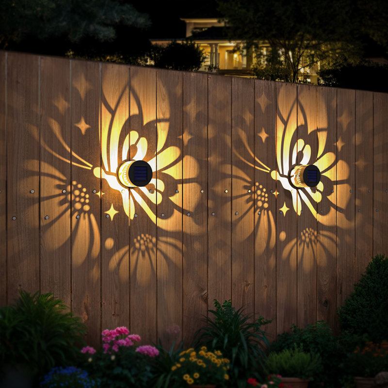 2 Pack Solar Fence Lights Metal Solar Powered Outdoor Waterproof Wall Deck Step Lights For Garden