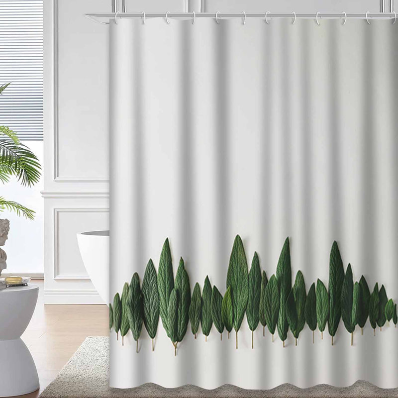 Green Leaves Minimal Nature Flat Shower Curtain with 12 Hooks, L 72 po x l 78 po