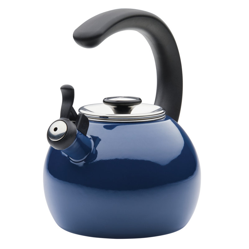 Navy Enamel Steel Whistling Teakettle with Flip-Up Spout, 2-Quart