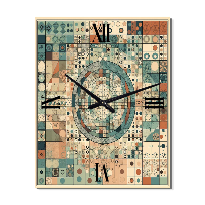 Illustration de mandala rétro The Great Mystery II - horloge murale rétro géométrique moderne, H 32 po x l 24 po x P 1 po