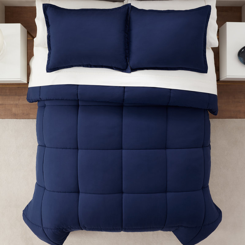 Microfiber 3 Piece Comforter Set, King Comforter + 2 Shams, Navy