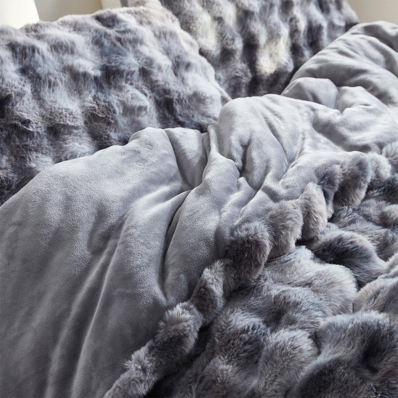 Ensemble d'édredon en polyester, Édredon pour grand lit + 2 taies décoratives sta, Gris / noir