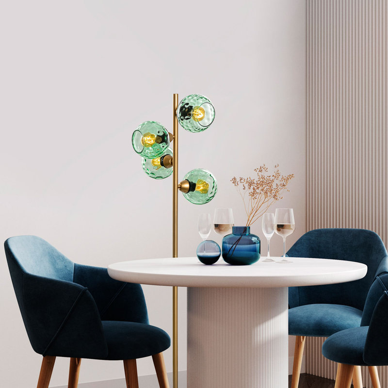 Lampe sur pied Elegant Gold, corps en métal avec capuchon en verre, 14,2 po x 14,2 po x 53,1 po | 4 x douilles E27 (40 W maximum) | Design glamour, parfait pour les salons et les chambres à coucher | Solution d'éclairage élégante pour un décor moderne