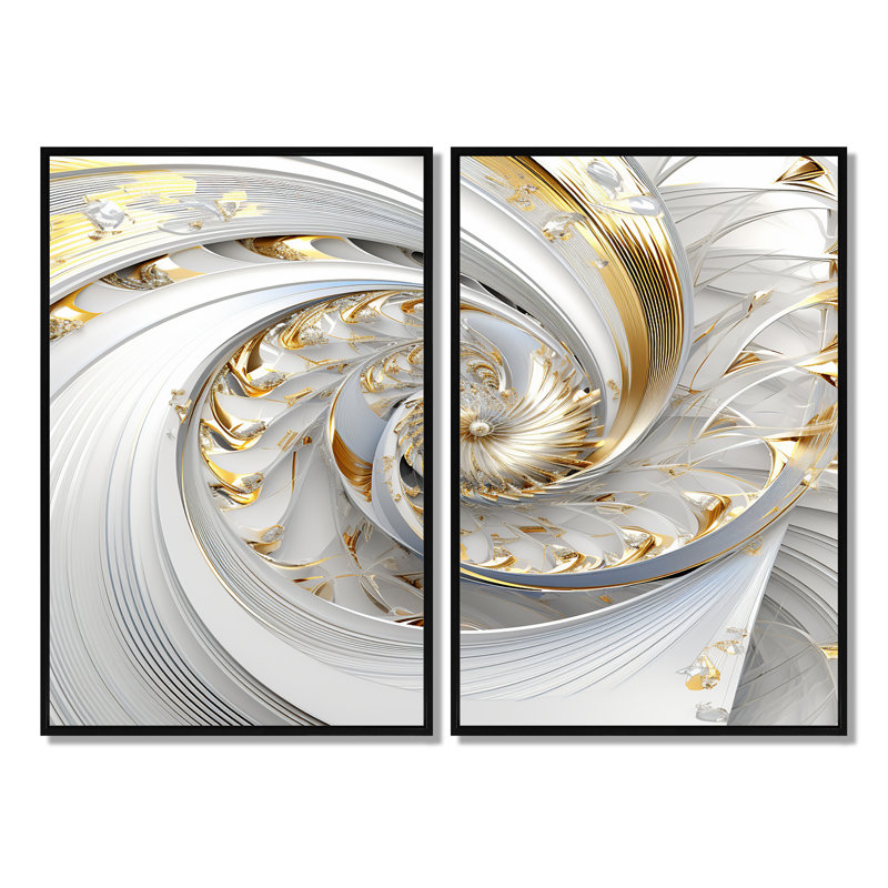 Reynold - Fractals abstraits, art mural, Noir, noir, noir, noir, H 36 po x l 48 po, Reproduction encadrée sans passe-partout
