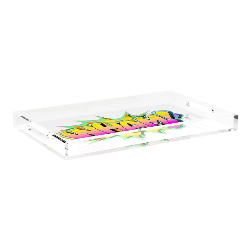 Wham Yellow Pink Graffiti Street Art Acrylic Rectangle Decorative Tray, 22.5"W x 14.5"D x 2"H