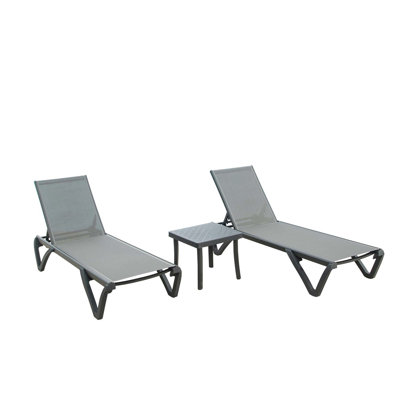 Ensemble de chaises longues d'extérieur en aluminium avec 5 positions de réglage et table d'appoint
