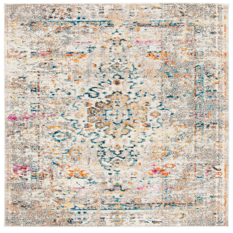 Felty Oriental Black/Gold Area Rug, Square 3'