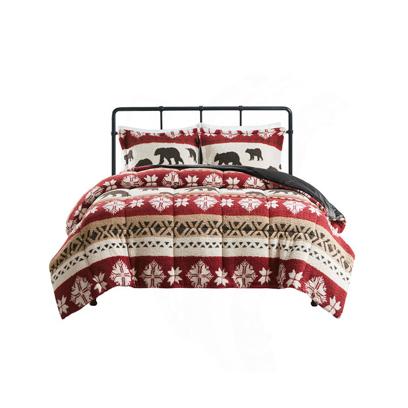 King/Cal King Print Sherpa Comforter Set, King Comforter + 2 Shams