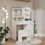 Ensemble de coiffeuse, bureau de coiffeuse avec tabouret, miroir lumineux à DEL et station de charge Lavin, blanc-2038880987