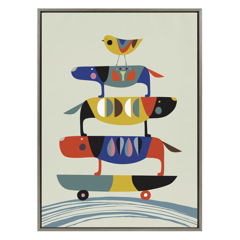 «Skate Dog» par Rachel Lee, 3 oiseaux, reproduction d'art sur toile encadrée, H 41,5 po x l 31,5 po, Gris
