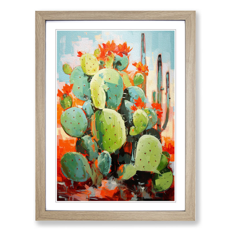 Cactus Action Painting Art - Framed Print, Oak, 46cm H x 34cm W x 2cm D
