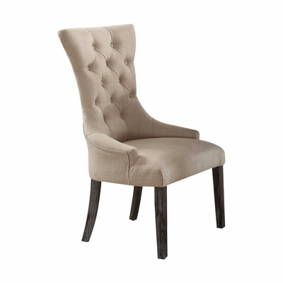  Ensemble de deux chaises Parsons capitonnées en lin beige avec finition brun foncé