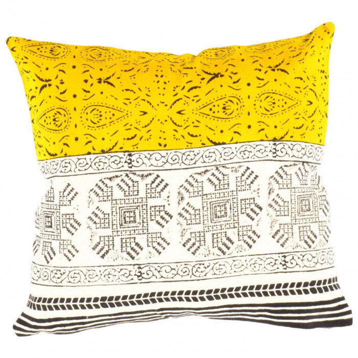 Square Pillow Cover & Insert, Yellow/White/Black