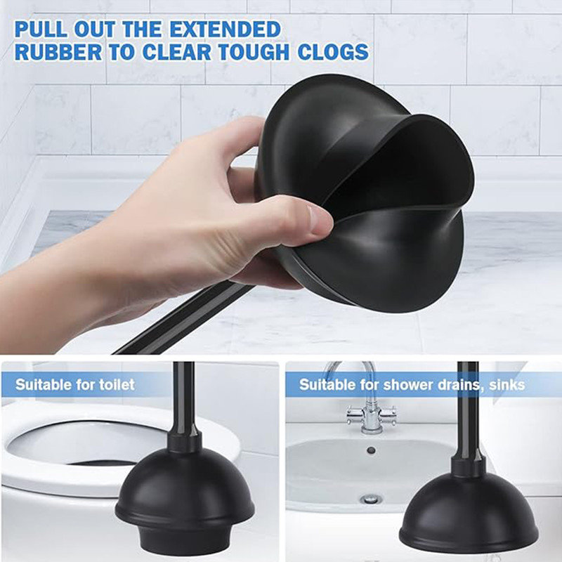 Black 2-in-1 Toilet Brush and Plunger Set with Ventilated Holder