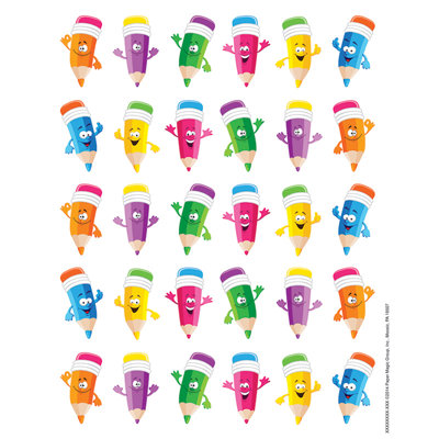 Eureka Pencil Smiley Faces Theme Stickers, 120 Per Pack, 12 Packs