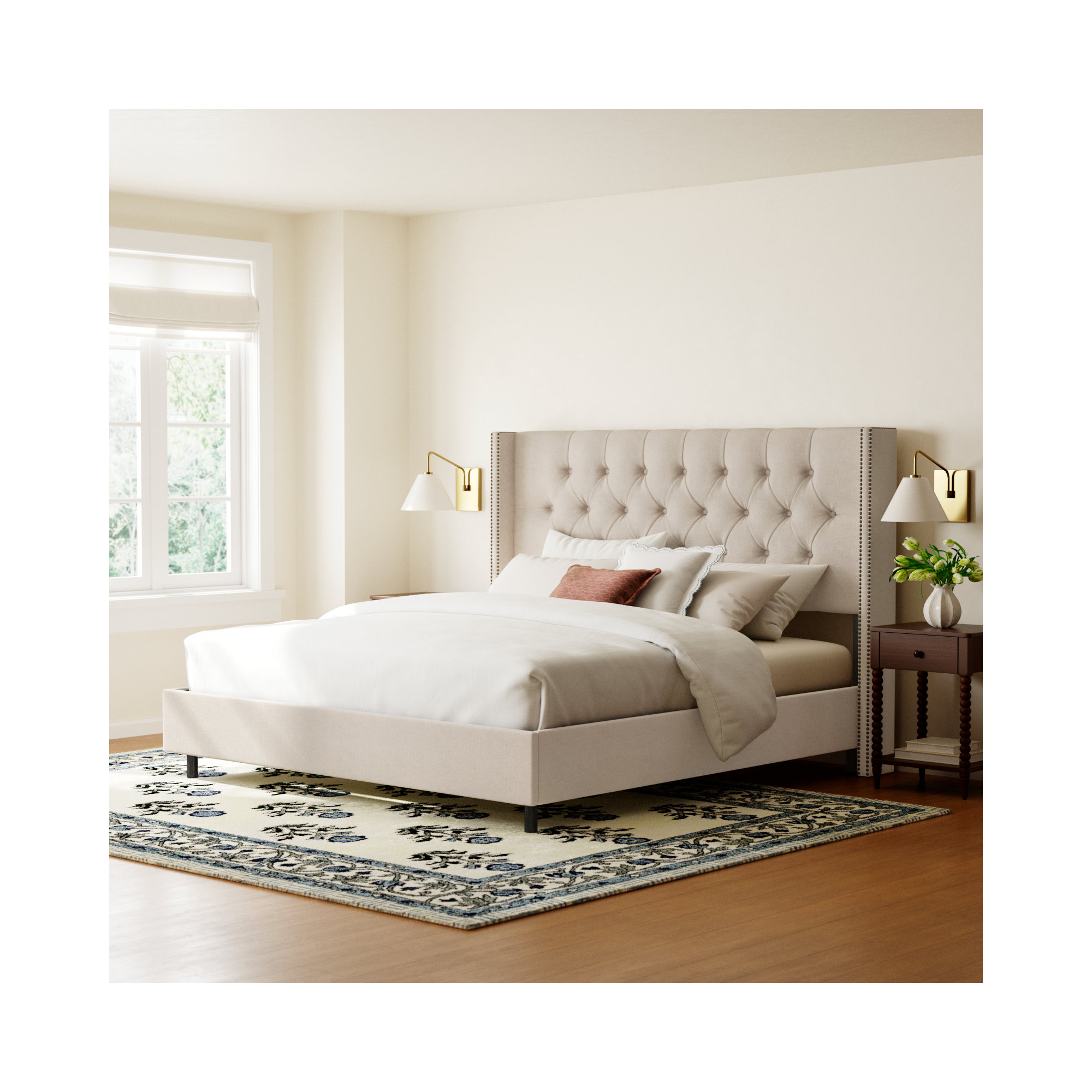 Breckin Upholstered Wingback Bed, Classic Talc Linen, California King