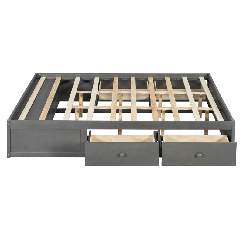 Queen Size Platform Bed with 4 Drawers & Hydraulic Lift Footboard Storage, No Headboard, Modern Space-Saving, Gray, Gray