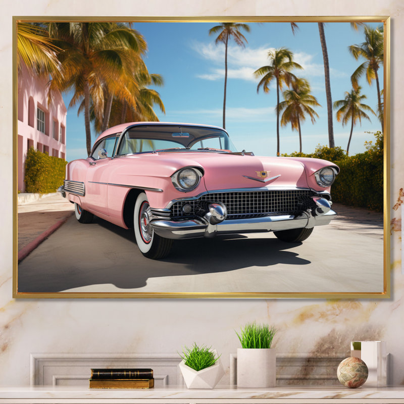 Miami Miami Cadillac I, reproduction d'art sur toile, H 24 po x l 32 po x P 1 po, Cadre flottant doré