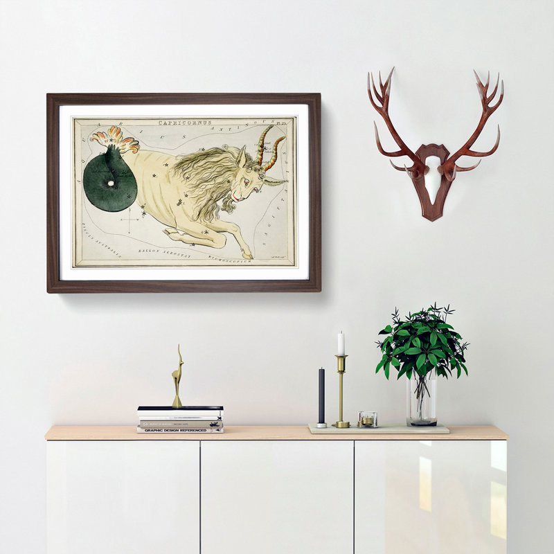 Astronomical Zodiac Chart Of The Capricorn - Single Picture Frame Painting, 33cm H x 45cm W x 2cm D, Walnut