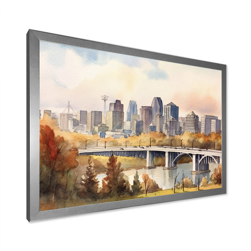 Edmonton Edmonton - art mural canadien sur toile, Cadre photo argenté, H 16 po x l 32 po x P 1 po