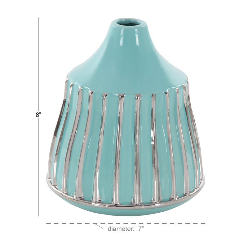 Vase de table à rebord, Cyan / argent, H 8 po x P 7 po