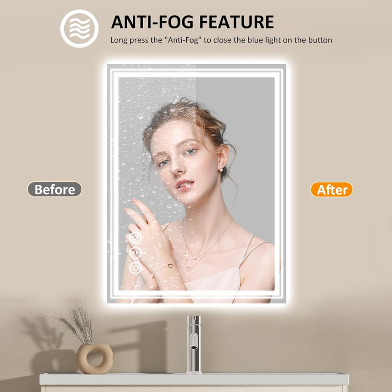 LED Bathroom Vanity Mirror with Frontlit & Backlit and Anti-Fog, 32" x 24"