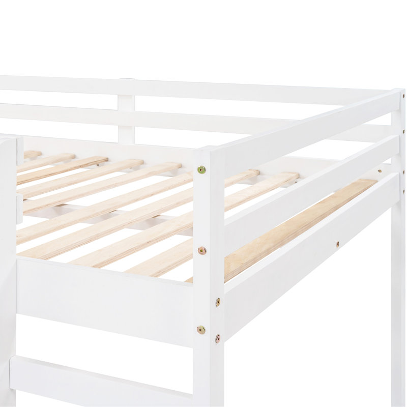 Lit mezzanine double en bois massif avec glissade en pin blanc solidement soutenu - offrant durabilité et style