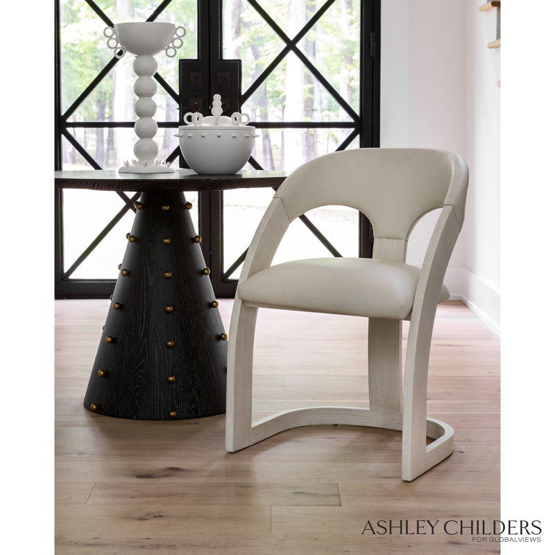Delia Dining Chair-Ebony Cerused Leather, White, White