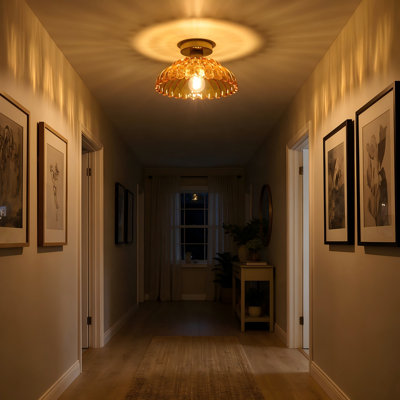 Modern 1-Light Flush Mount with Amber Glass Shade
