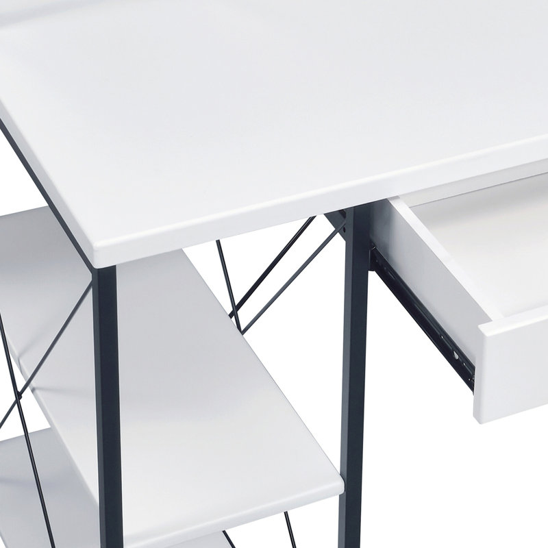 Bureau avec tablettes ouvertes et huche, Blanc