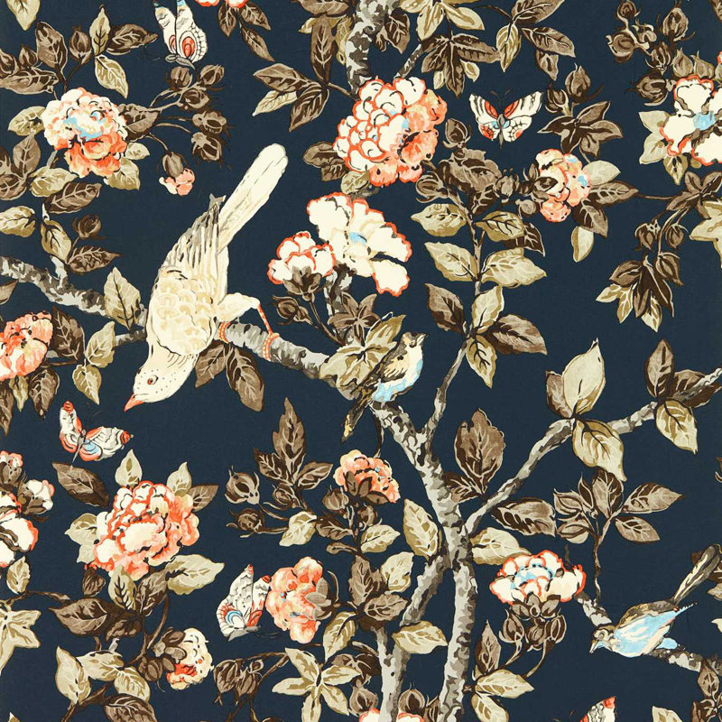 Caverley Wallpaper, Indigo Blue/Rowan Berry
