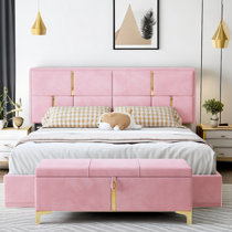 Sold at Auction: 4 PIECE BRASS BEDROOM SET DRESSED IN PINK AND WHITE