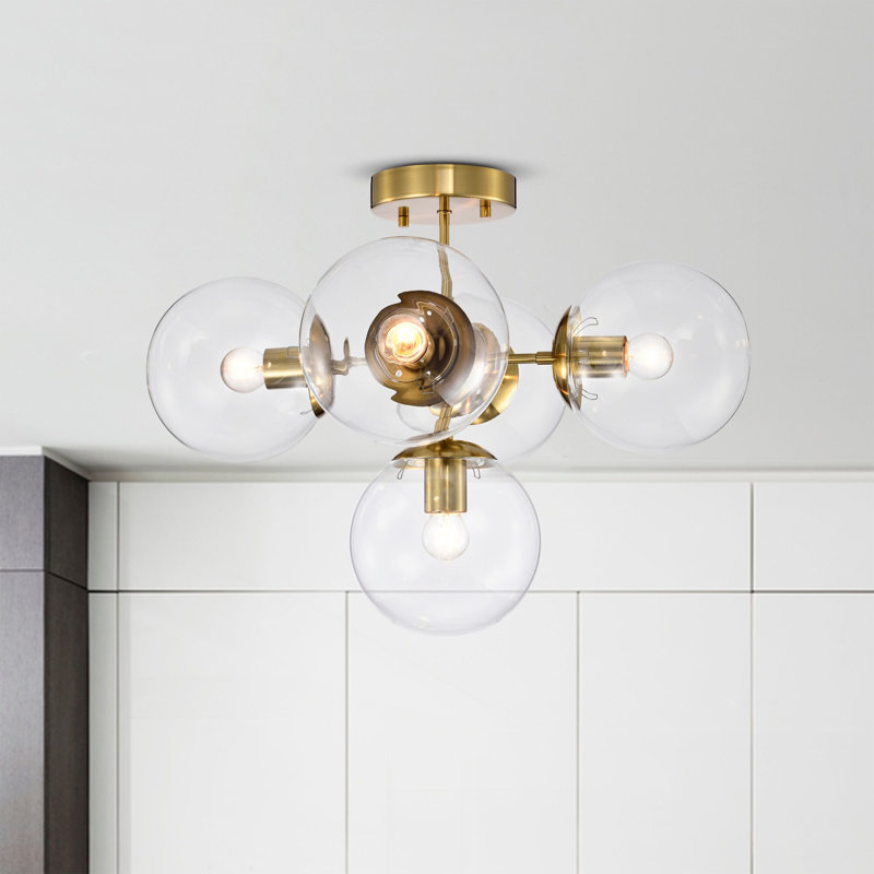 Modern Polished Gold 5-Light Globe Semi-Flush Mount Ceiling Light