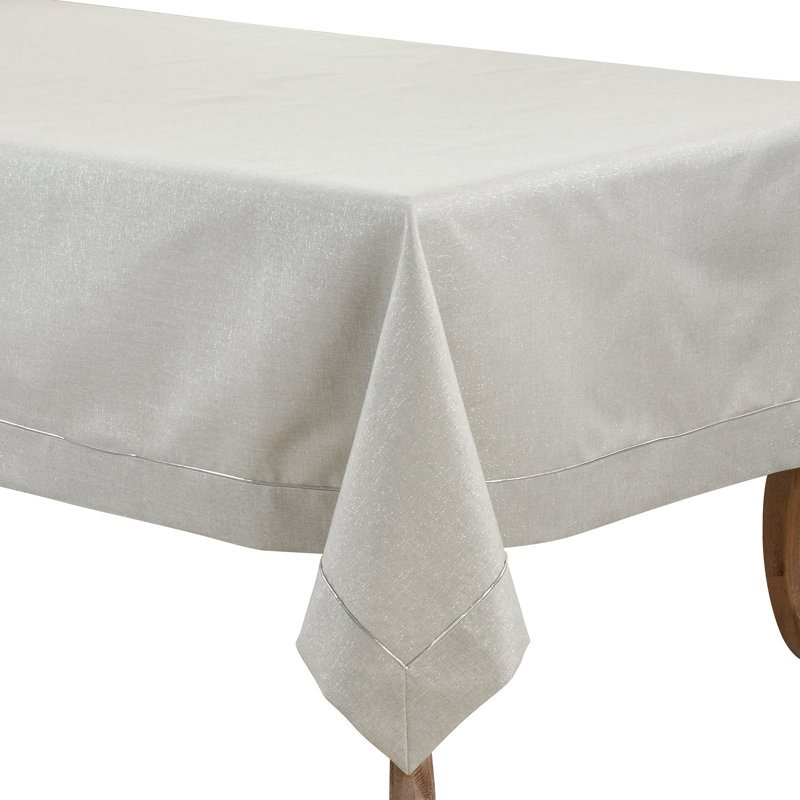 Bourget Collection Shimmering Tablecloth with Piping Detail, 65" W x 104" L, Silver
