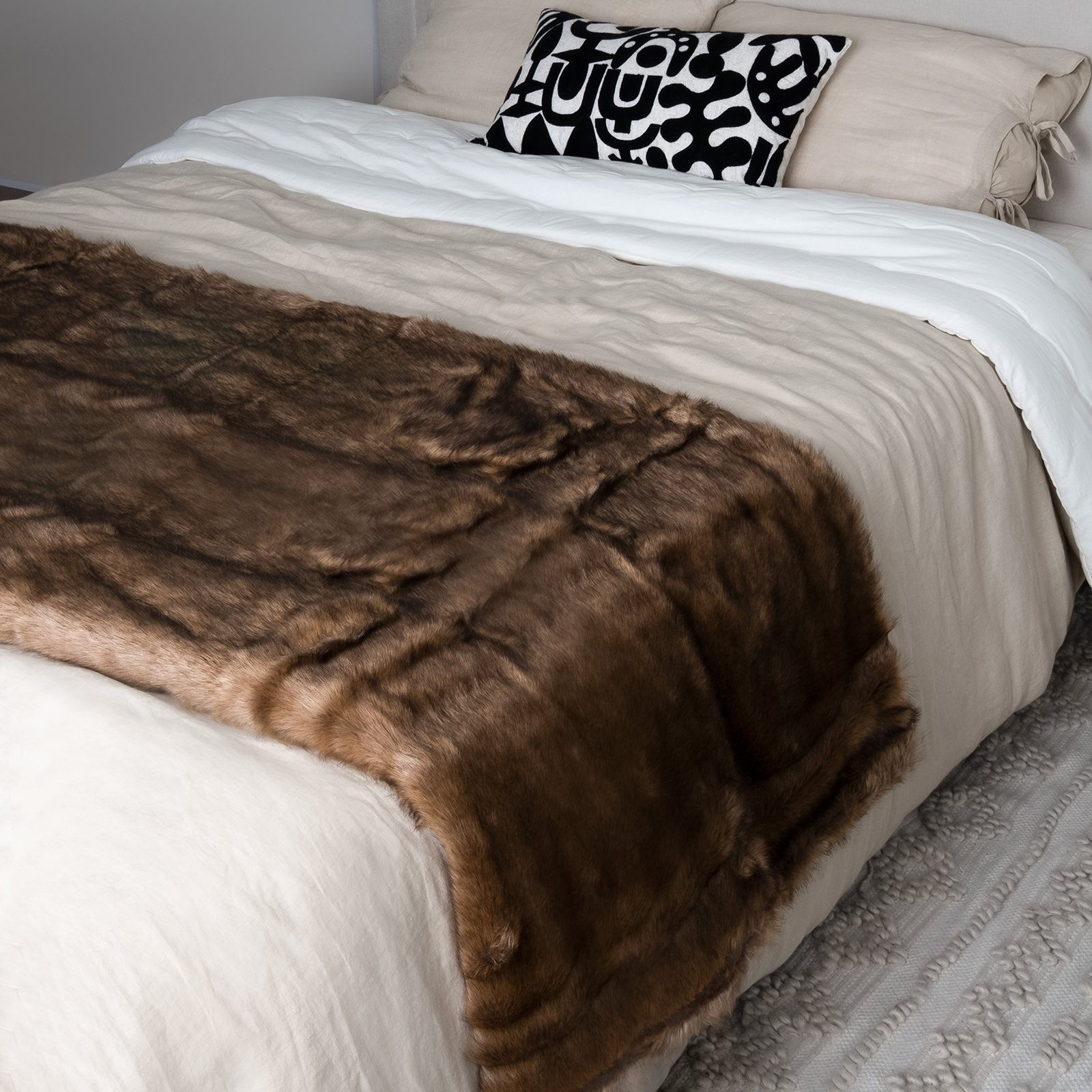 Faux Fur Knit Throw Blanket, 58" W x 84" L