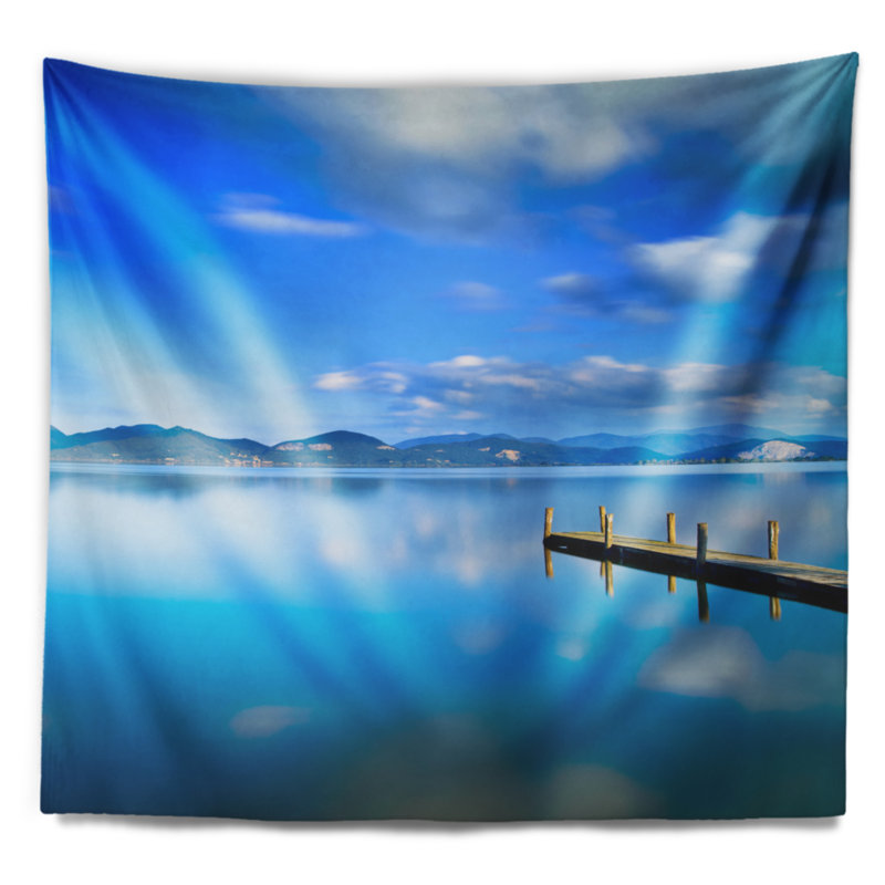 Tapisserie paysage marin avec ciel bleu nuageux, H 32 po x l 39 po