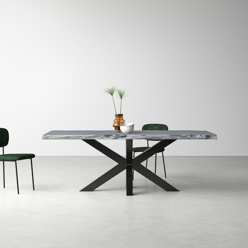 Joyce Acacia Solid Wood Top Metal Base Dining Table, 30" H x 84" L x 40" W