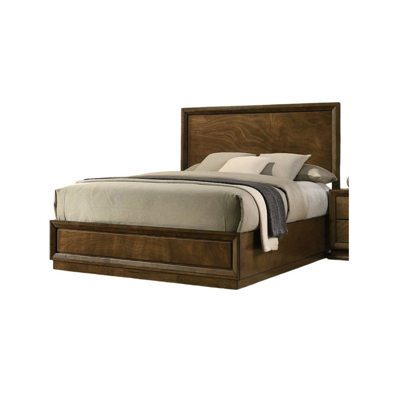 Transitional Twin Bed Frame With Walnut Finish, Solid Rubberwood, High Headboard, Bedroom Embellishment Wooden Design, Centerpiece