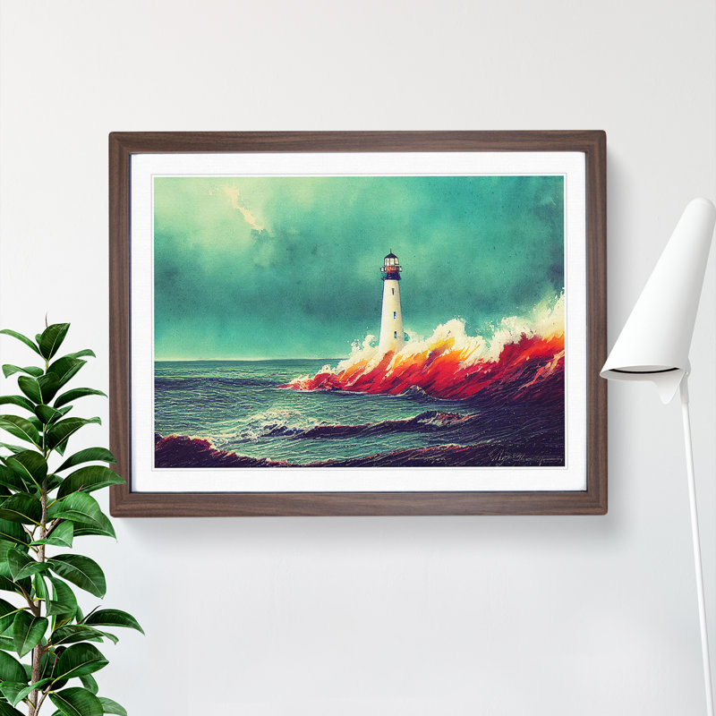 Lighthouse In Watercolour Vol.1 - Single Picture Frame Print, 46cm H x 64cm W, Brown