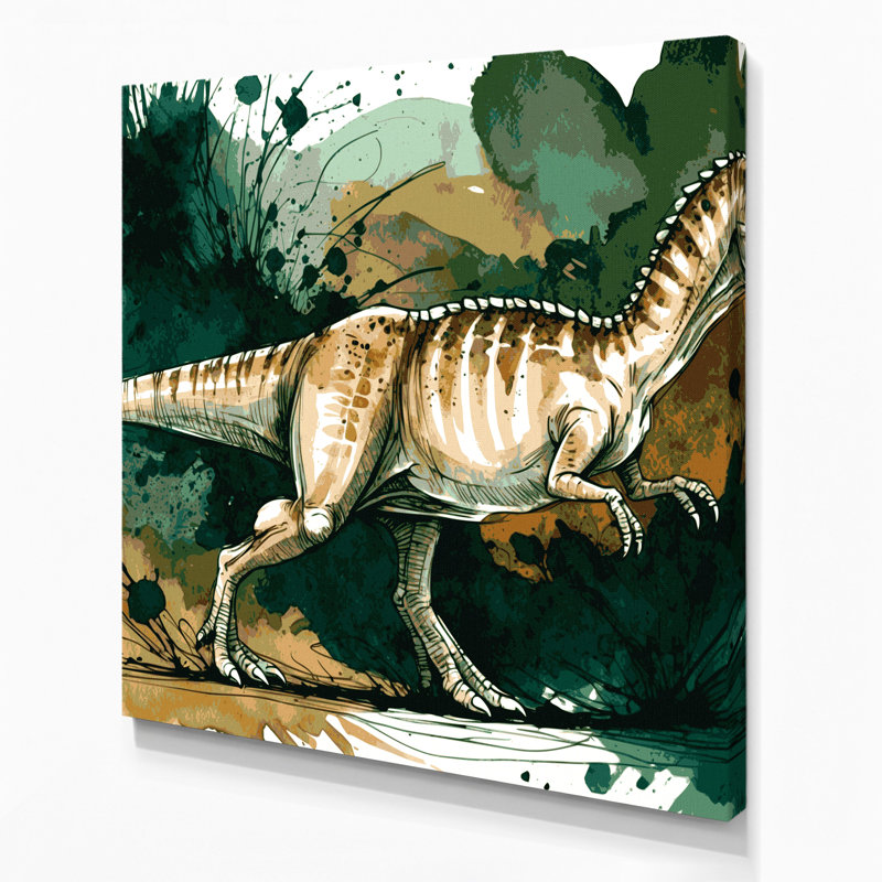 «Dinosaur Compsognathus», art mural sur toile verte, H 12 po x l 12 po